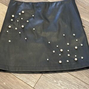 Blue Rain Black Mini Skirt with Pearl Accents